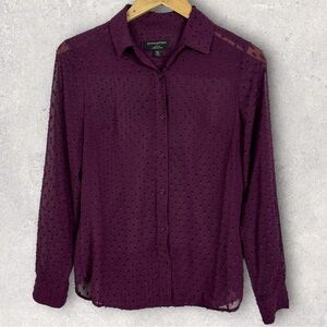 Banana Republic Purple Swiss Down Button Down Collared Blouse Size XS Top Collar